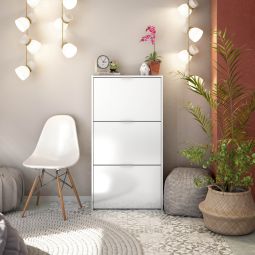 Mueble zapatero 3 puertas blanco brillo Klum 60x22x113cm