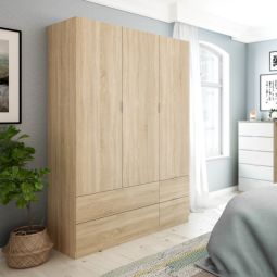 Armario 3 puertas y 4 cajones roble 200x135cm