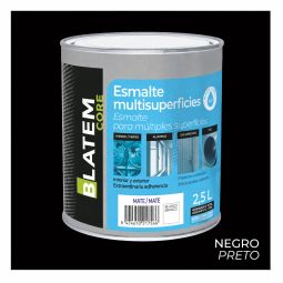 Esmalte multisuperficies al agua mate negro 2,5L Blatem Core