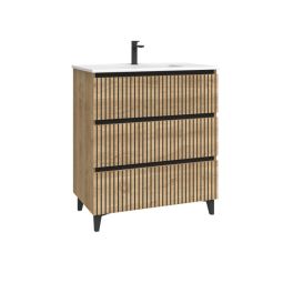 Mueble de baño Gredel color roble y negro 80x45cm Algicocina