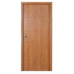 Puerta de entrada metálica Line castaño derecha 210x91cm