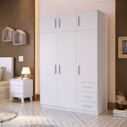 Armario blanco 3 puertas 3 cajones y altillo