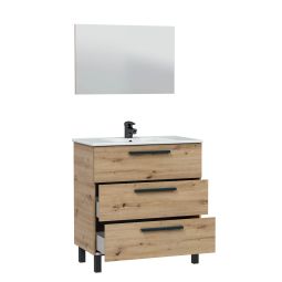 Conjunto mueble de baño y con espejo Alba color roble 80x45cm