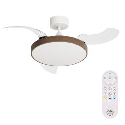 Ventilador de techo retráctil blanco/madera nogal con luz led y motor DC 112 cm Helios Arteconfort