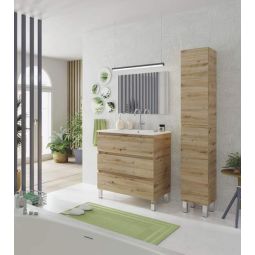 Conjunto mueble de baño y lavabo Thea color roble 80x45cm