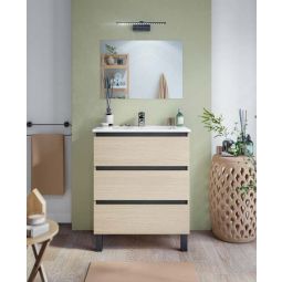 Conjunto mueble de baño y lavabo Aida color roble claro y negro 70x45cm