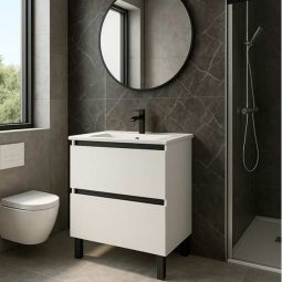Conjunto mueble de baño y lavabo Ona color blanco y gris antracita 80x45cm