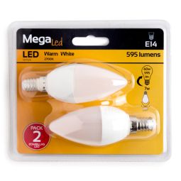 Pack 2 bombillas led vela e14 7w luz cálida