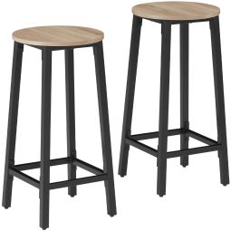 2 taburetes de altos de madera y acero con 66 cm alto, madera clara