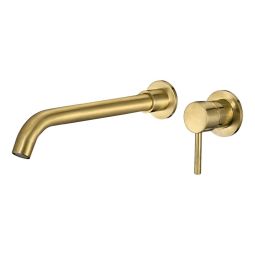Valaz grifo lavabo empotrado redondo monomando dorado cepillado caño 26cm
