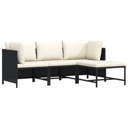 vidaXL set de sofás de jardín 4 piezas y cojines ratán sintético negro