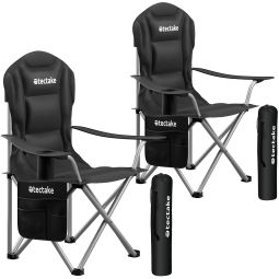 2 sillas de camping acolchadas, plegable con portavasos y bolsa, negro