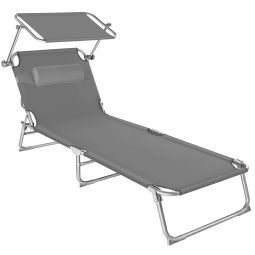 Tectake tumbona, acero, 4 posiciones, reposacabezas, gris 68x161x111cm