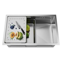 Fregadero de cocina bajo encimera con escurridor 70x44 cm plateado