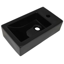 vidaXL lavabo con agujero grifo rectangular cerámica 46x25,5x12 negro