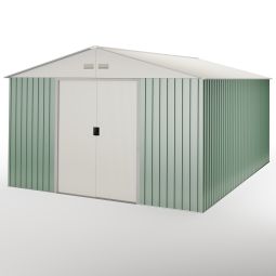 Caseta metálica jardín 15,5m2 Wasabi- puerta corredera amplia - verde beige
