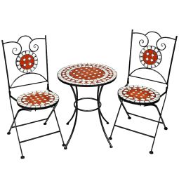 Conjunto de mesa ø 60 cm y 2 sillas mosaico de jardín marrón