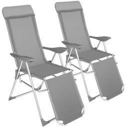Set 2 sillas de jardín plegables de aluminio y ajustables, gris