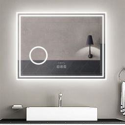 Espejo de baño LED 80×60 cm+ reloj + lupa + bluetooth