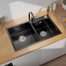 Fregadero 2 bacs 75x45x19cm fregadero de inox 304 fregadero de cocina negro