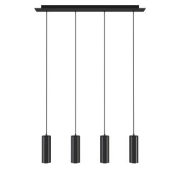 Lámpara colgante con 4 luces y cables ajustables en longitud, negro