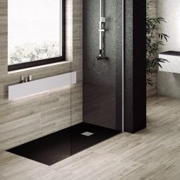 Plato de ducha pizarra pure negro  80x80 cm rejilla acero inox.