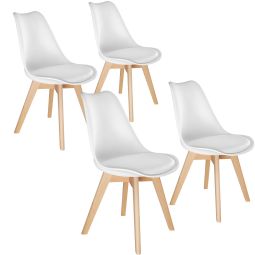 4 sillas de comedor, asiento acolchado, ergonómicas y estables, blanco