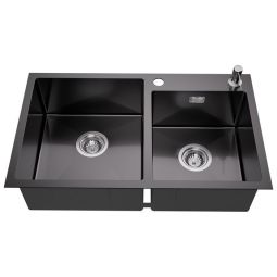 Fregadero de cocina - inox - 2 cubetas - 75x45x19cm - gris-negro - dispensa