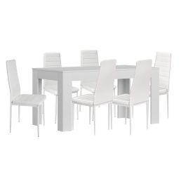 Mesa extensible de comedor o cocina blanco + 6 sillas en polipiel/metal