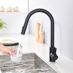 Grifo de cocina negro con ducha extraíble, mezclador de cocina giratorio de