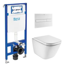 Roca duplo cisterna y pulsador pl7 blanco mate + inodoro roca the gap