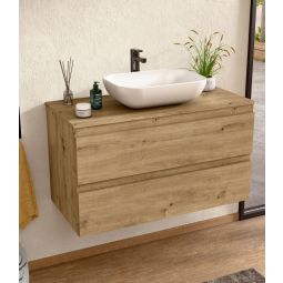 Mueble baño suspendido 100 cm roble, lavabo bellobath