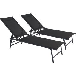 Juego de 2 tumbonas metálicas "sublima" - 180 x 54 x 104 cm - negro