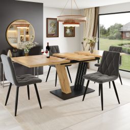 Conjunto de mesa y sillas mdf gris madera extensible 4-6 personas