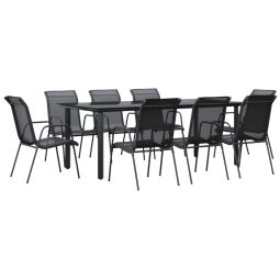 vidaXL juego de comedor para jardín 9 piezas acero y textilene negro