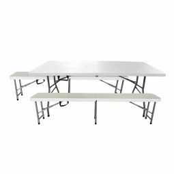 Conjunto mesa + 2 bancos plegables y portátiles gardiun new koln 180x74x74