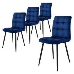 Set 4x sillas de comedor azul oscuro de terciopelo diseño ergonómico