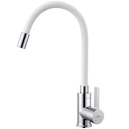 Grifo de cocina flexible con manguera de silicona blanca, mezclador de freg