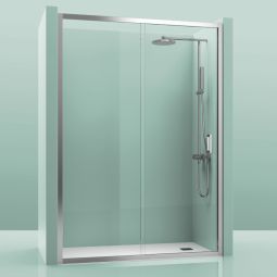 Mampara de ducha fija + corredera montana plata transparente 145-150cm