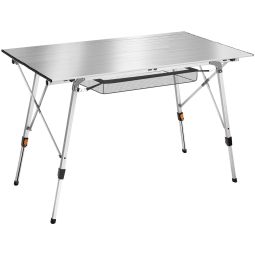 Mesa plegable de aluminio ajustable en altura, plateado