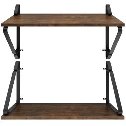 2 estantes de pared, madera y acero, 15kg, 60x20x33,5cm, madera oscura