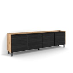 Mueble tv, 207x35x61cm, negro y roble, rf4589