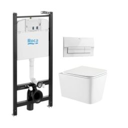 Roca active con pulsador blanco brillo new y wc suspendido trend 49cm kp