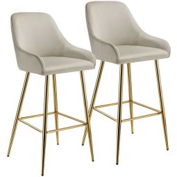 Set de 2 taburetes altos de terciopelo, 48,5 x 57 x 108 cm, crema/oro