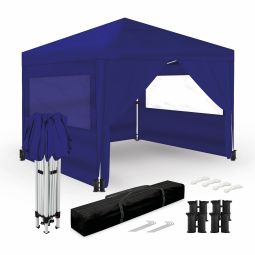Carpa plegable 3x3m – 4 paredes laterales – azul – jardín exteriores