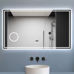 Aica espejo de baño LED 140×80 cm,reloj,lupa,bluetooth