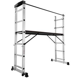 Tectake escalera multiusos, andamio aluminio, plataforma grande, plateado