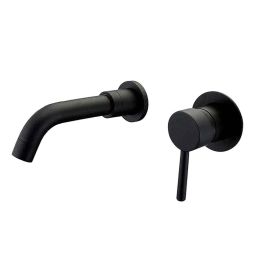 Valaz grifo lavabo empotrado redondo monomando negro mate con caño de 15cm