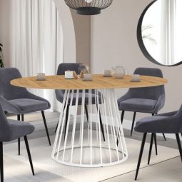 Mesa de comedor redonda extensible - madera blanca - 110-150 cm