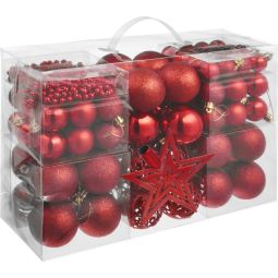 Conjunto de 86 bolas de navidad con cordón incluido, rojo